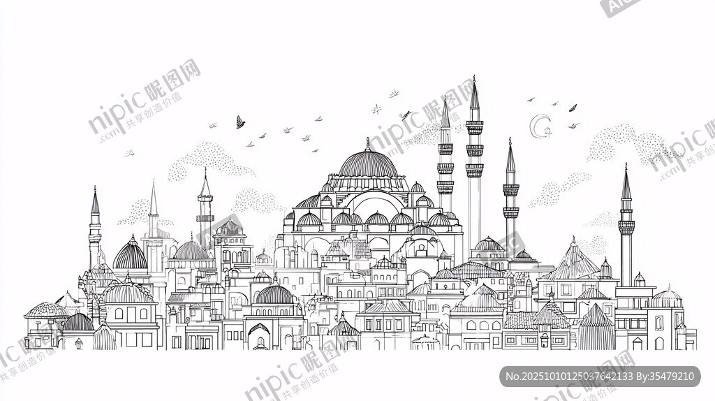 伊斯坦布尔建筑线描景观图