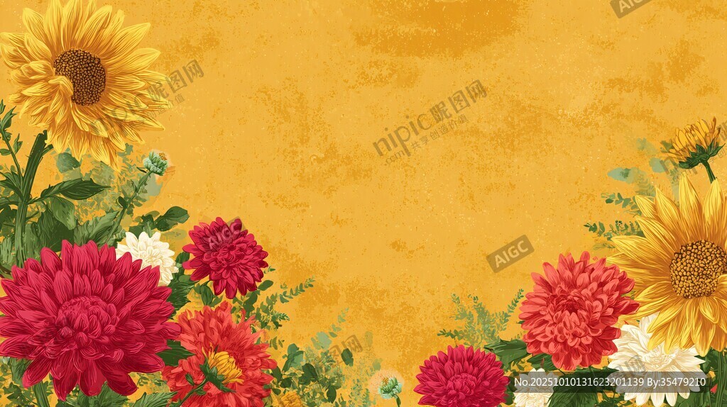 多彩花卉装饰的暖色调背景