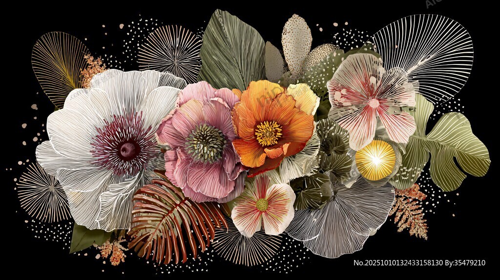 缤纷花卉组合装饰图案