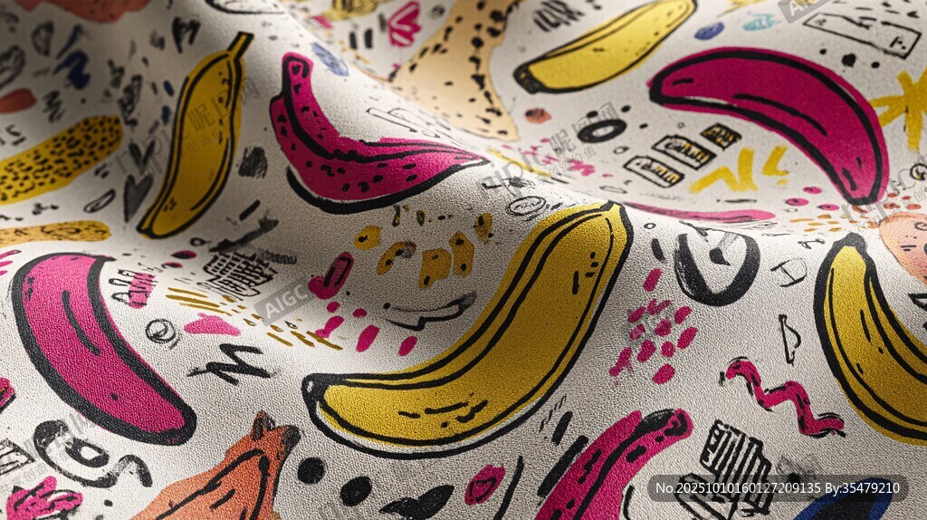 香蕉涂鸦风印花布料