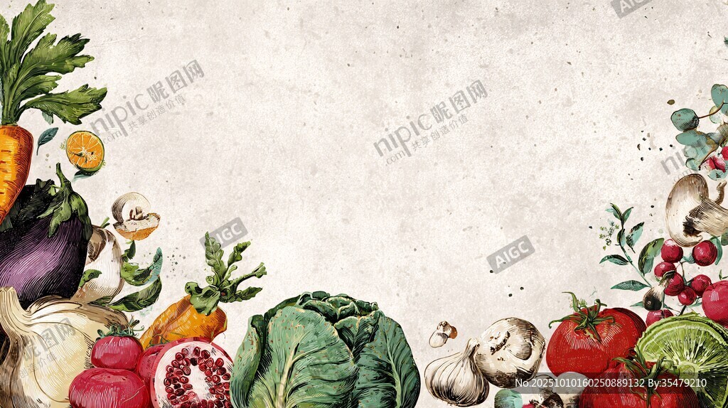 田园风多彩蔬菜插画背景