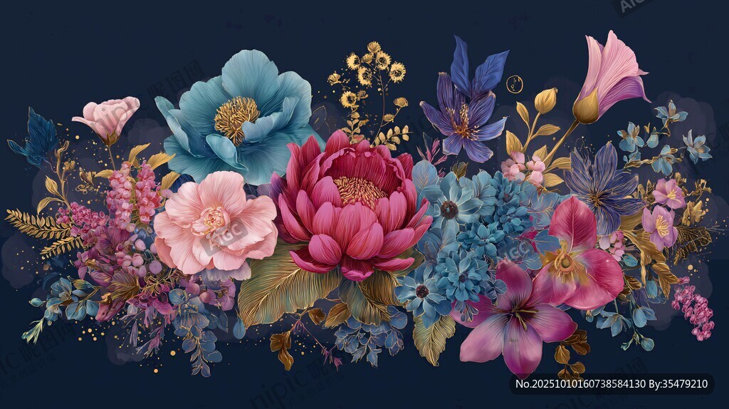 绚丽多彩花卉组合插画