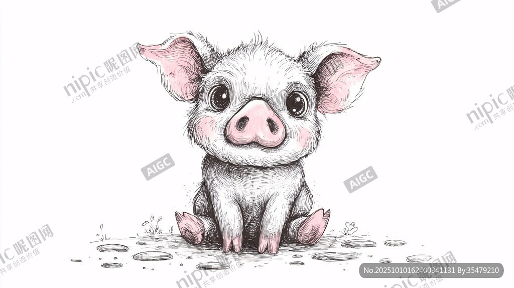 可爱小猪插画 萌态十足