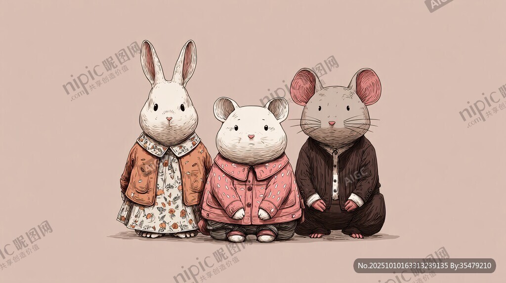 可爱鼠兔一家温馨同框