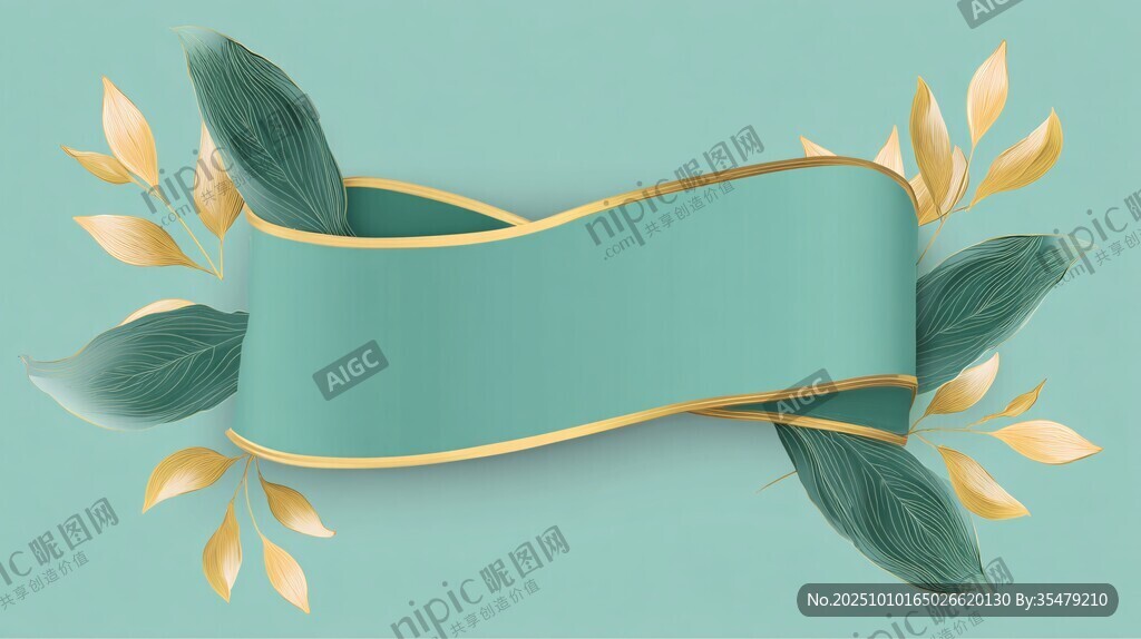 清新绿叶丝带装饰元素