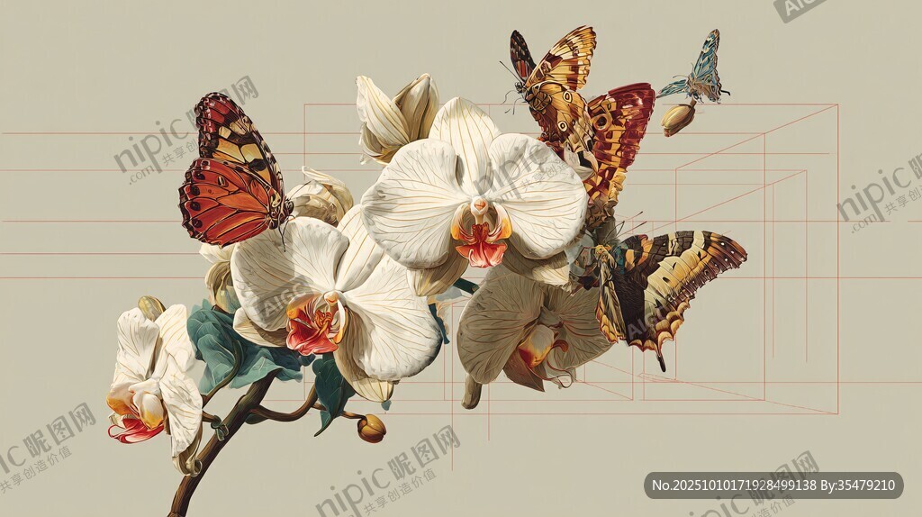 蝴蝶萦绕的优雅白兰花