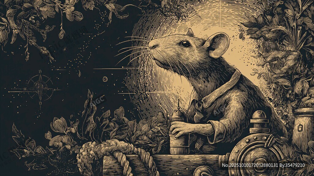 月夜中身着服饰的智慧老鼠