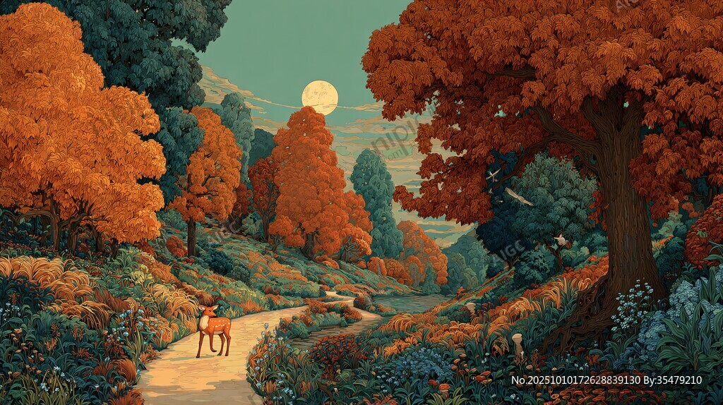 秋日林间月色下的小鹿