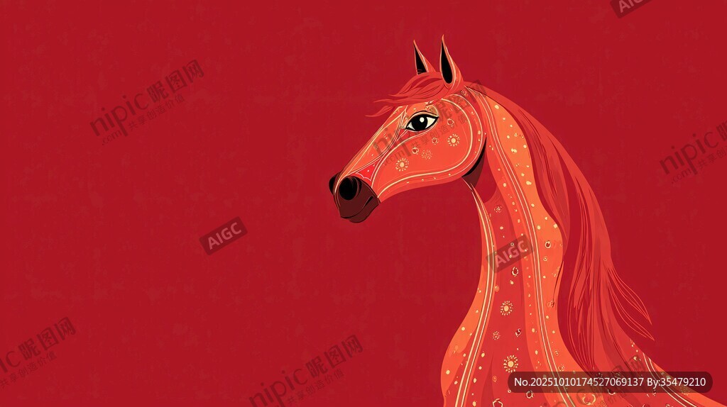 红色梦幻骏马插画