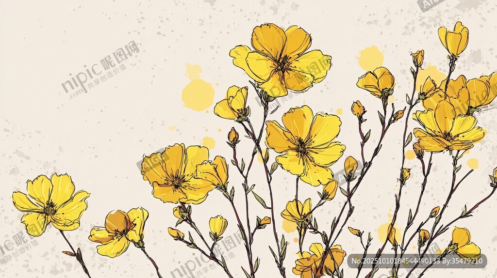 手绘黄色花卉插画