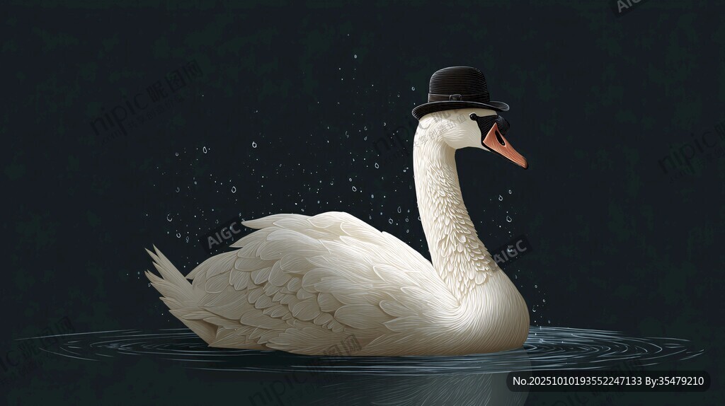 戴礼帽的优雅白天鹅