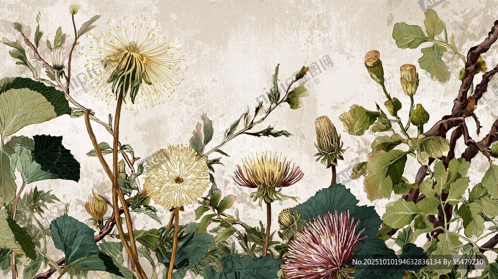 复古风花卉植物插画图