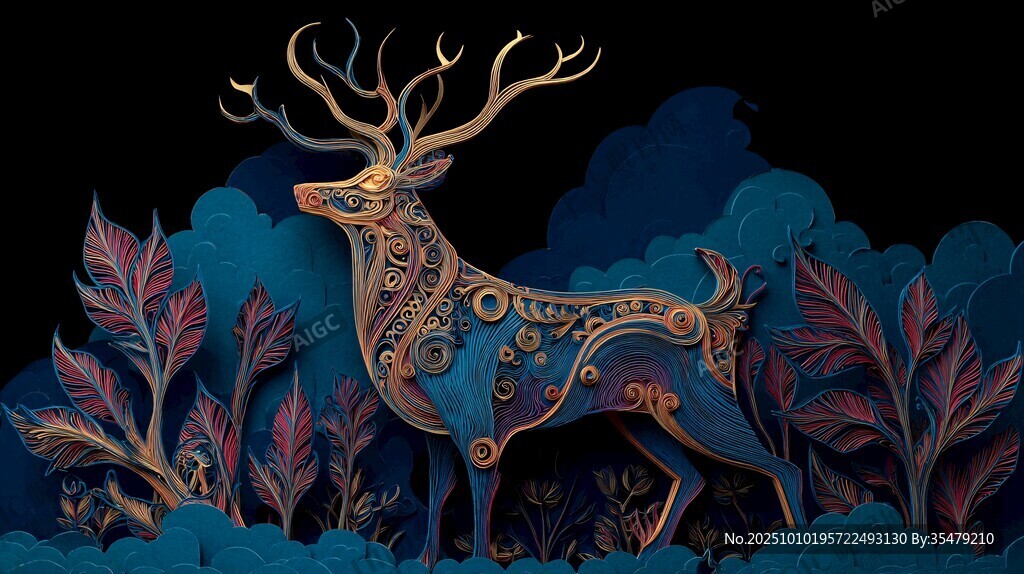 梦幻蓝调机械风艺术鹿