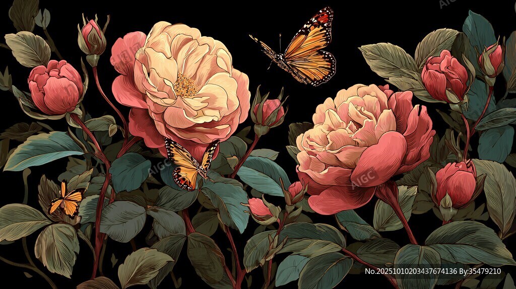 蔷薇绽放间的蝶舞之美