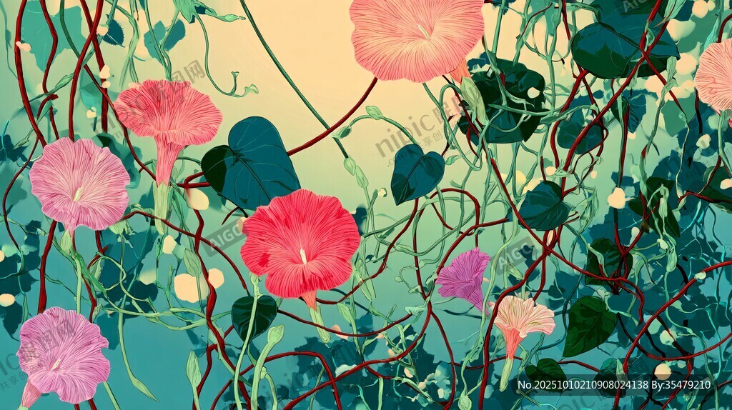 梦幻牵牛花插画背景图