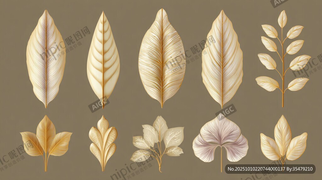 复古风格精美植物叶片集合