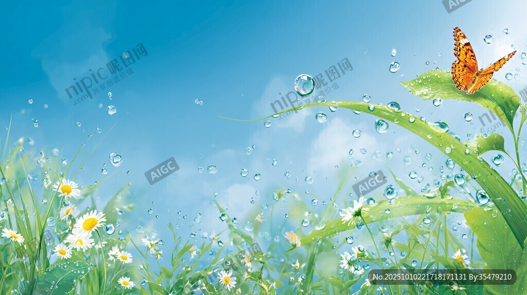 春日草地蝴蝶梦幻场景
