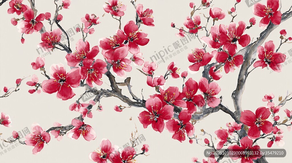 水墨红梅图 尽显东方韵味