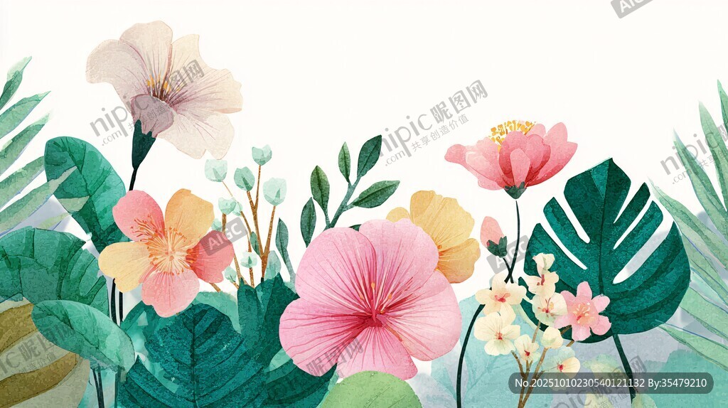 缤纷花卉与绿叶的清新组合