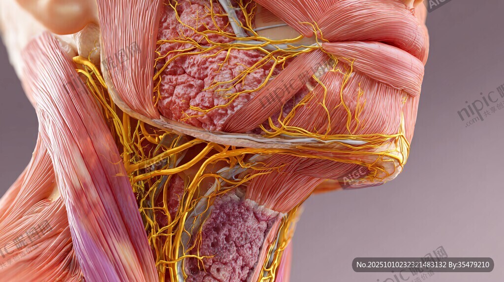颈部肌肉与神经解剖示意图