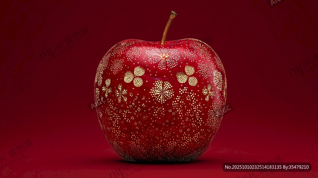 红底金纹装饰的精美苹果