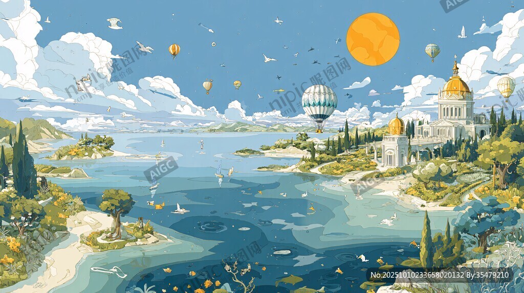 梦幻海滨热气球奇幻景观