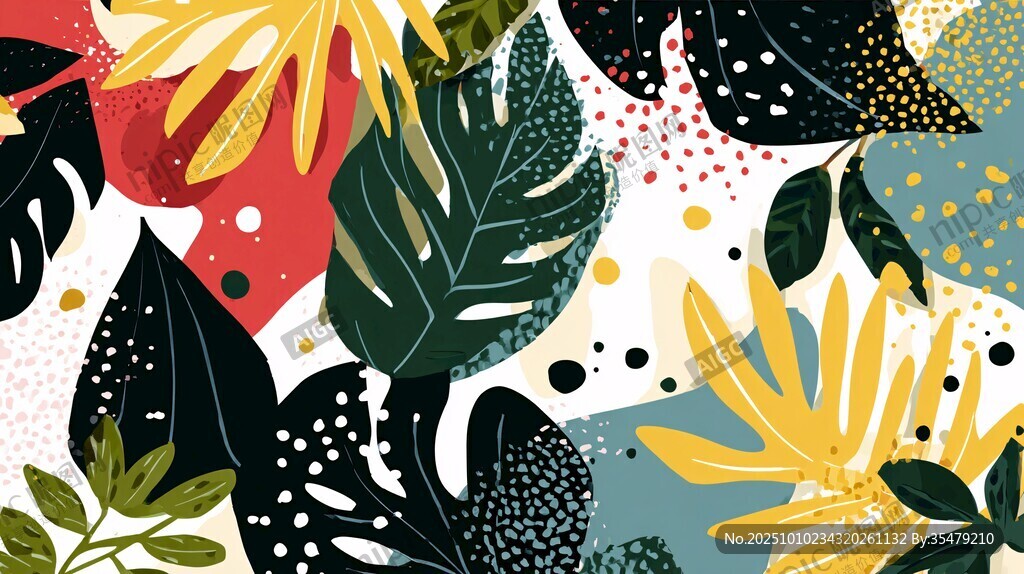 热带植物图案的多彩插画