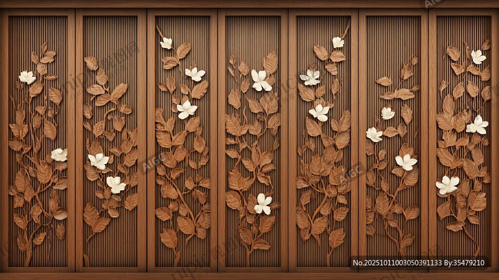 木质雕花墙板 精致花卉图案
