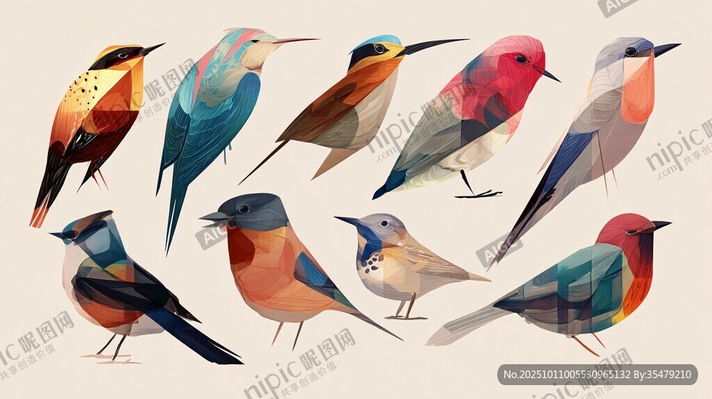 多彩几何风格鸟类插画集