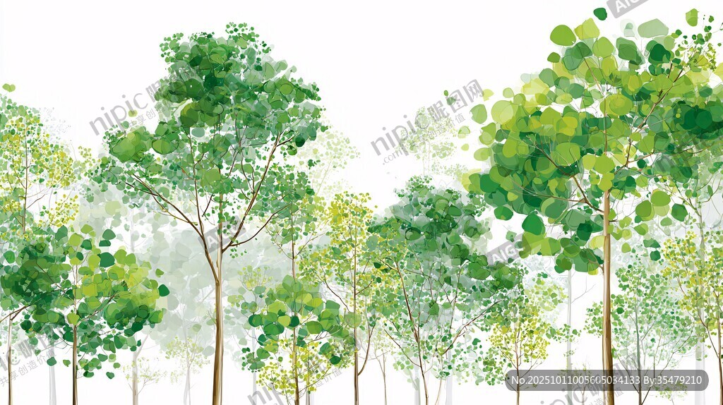 清新绿意森林风景插画