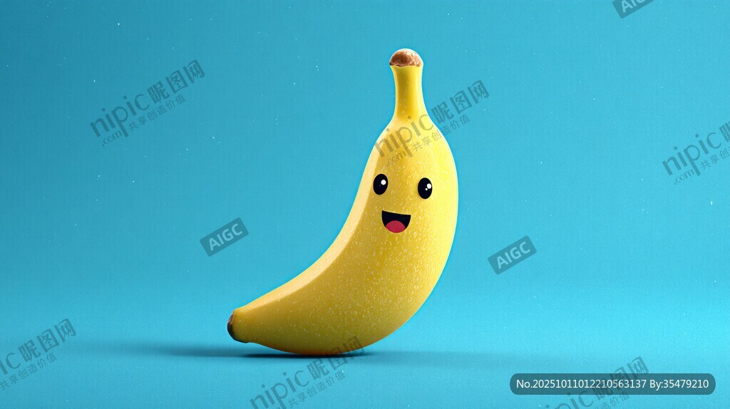 微笑香蕉 蓝色背景创意图