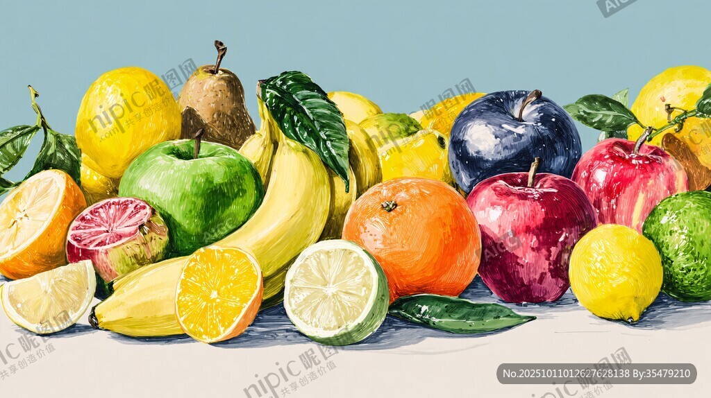 缤纷多彩水果静物画