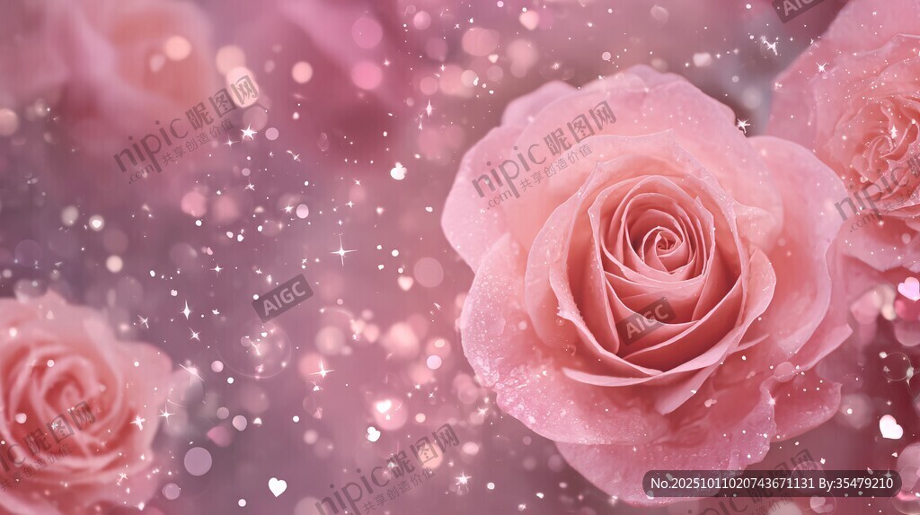 梦幻粉玫瑰与闪烁光斑