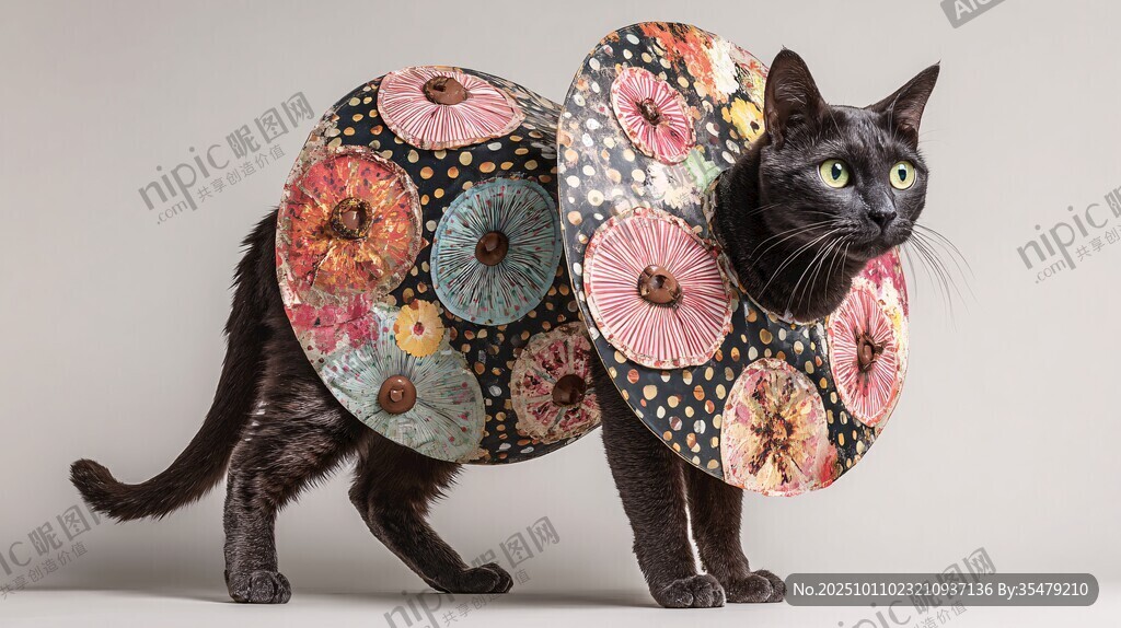 花饰装扮的时尚黑猫