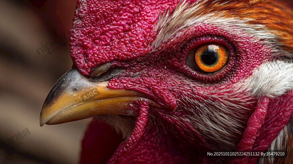 公鸡特写 鲜艳面容与锐目
