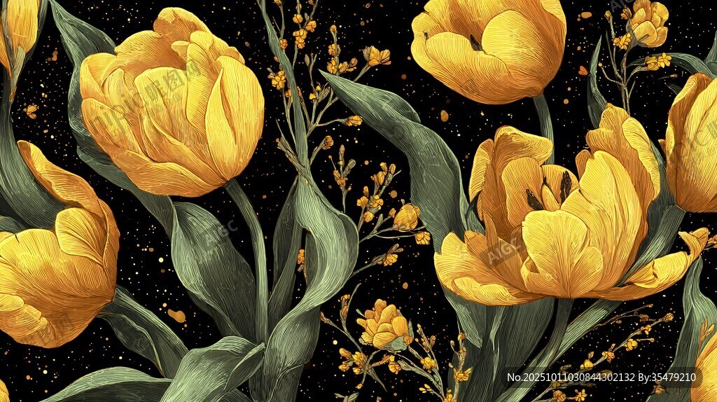 黄色郁金香花卉图案背景