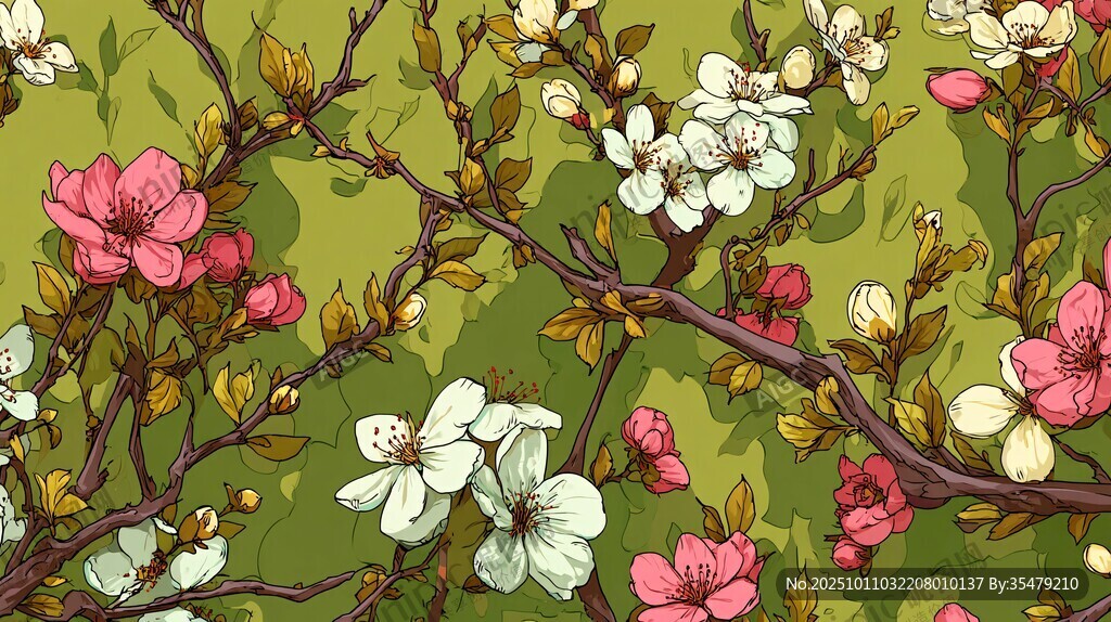 春日繁花盛开插画图