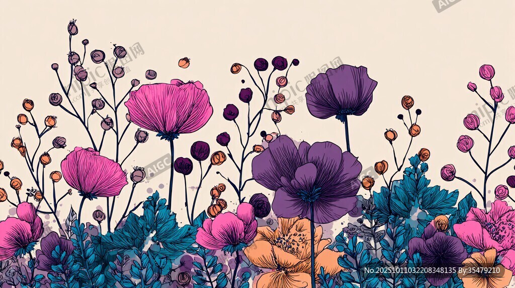 缤纷花卉插画 浪漫梦幻风