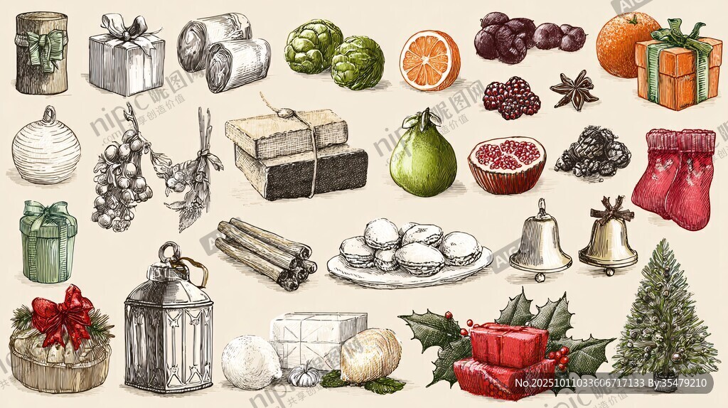 手绘圣诞节日元素集合