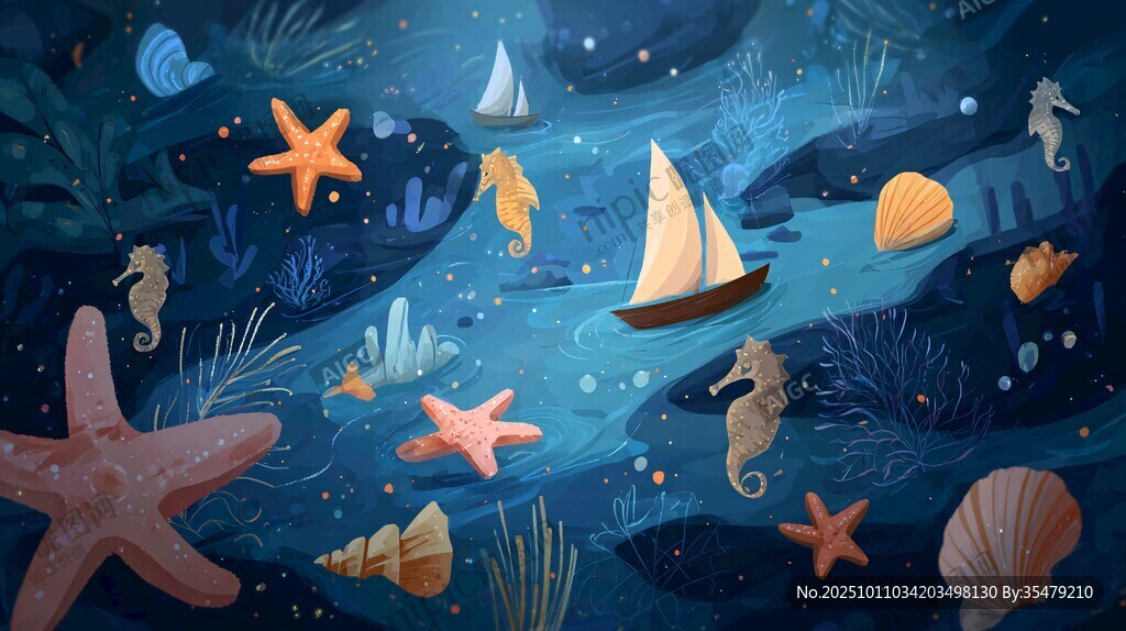 梦幻海底世界与航行帆船