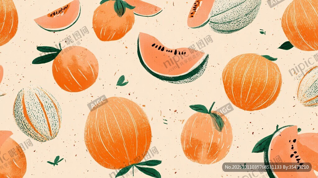 橙色瓜果图案背景插画