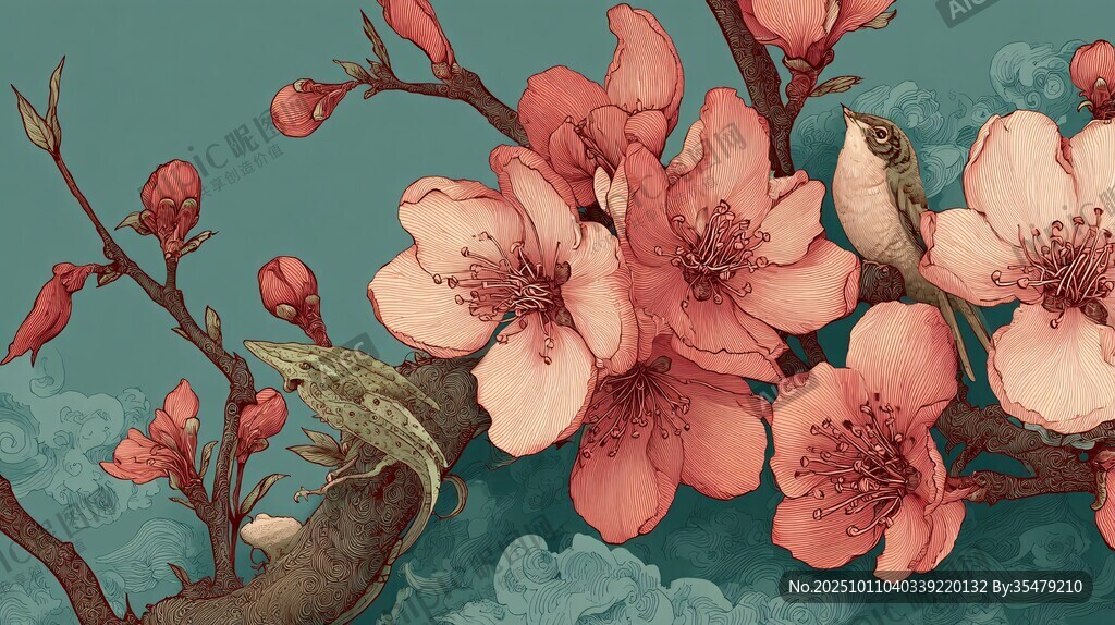 桃花枝头鸟雀栖