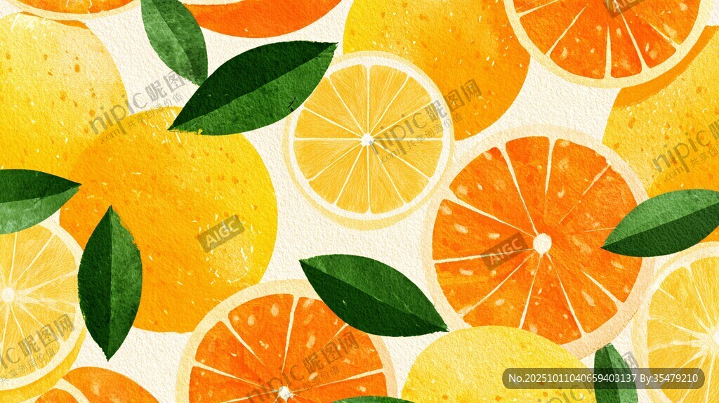 清新柑橘水彩图案
