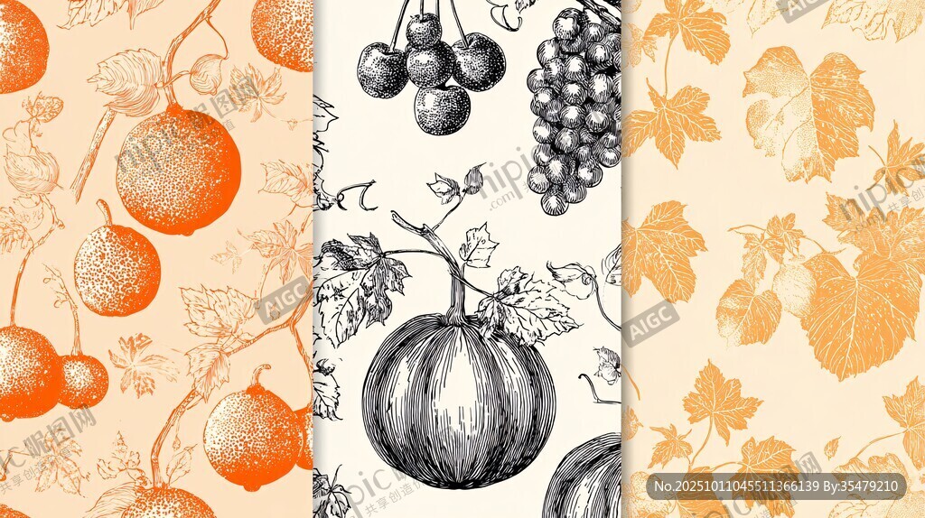 秋季水果花卉图案素材