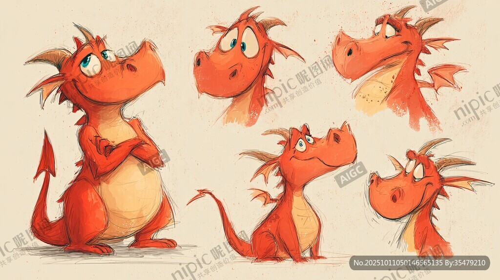 可爱红小龙多角度表情集