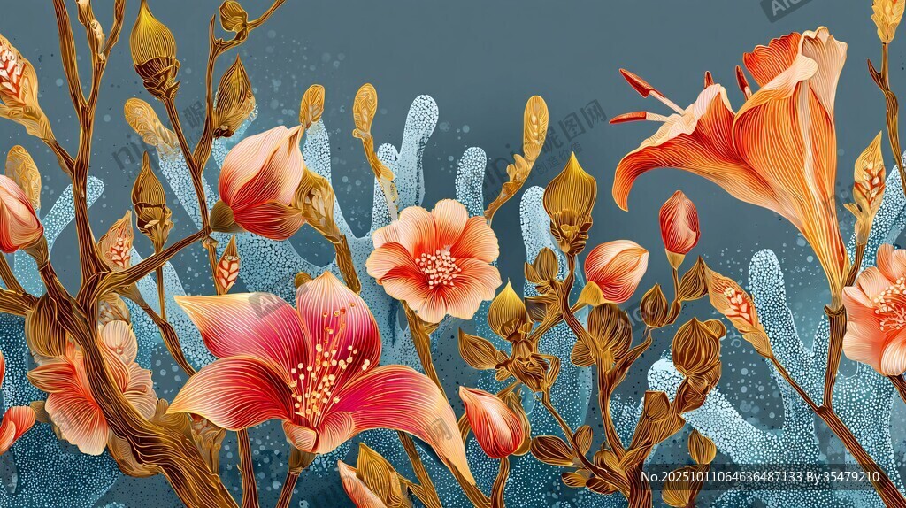 梦幻花卉插画 绚丽色彩绽放