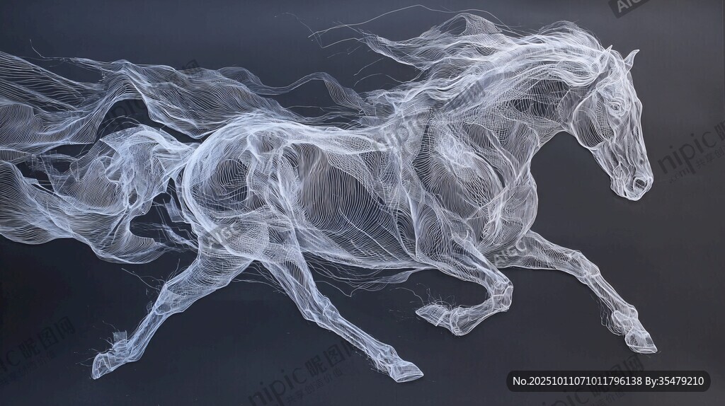 飘逸线条勾勒的奔腾骏马