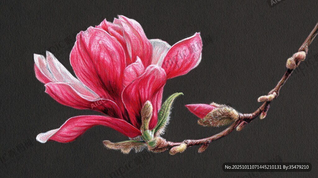 娇艳玉兰花枝特写