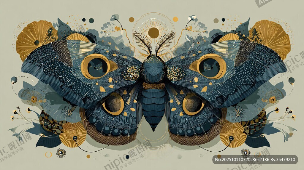 梦幻蓝蝶插画 艺术感十足
