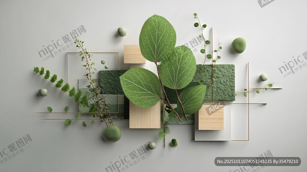 绿植与几何块的创意组合